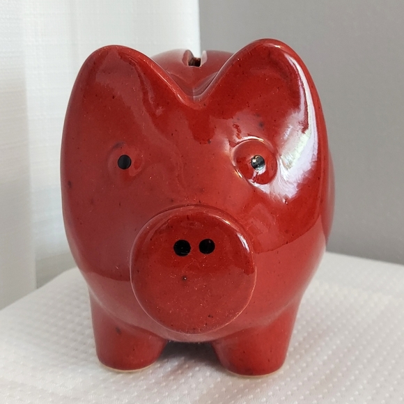 Stoneware Piggy Bank Glazed Mushroom Floral Coin Container Germany - Picture 3 of 8